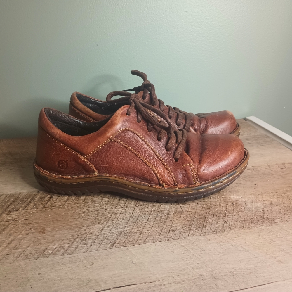 Born Women's Leather Oxford Sneakers 7.5 Cognac Brown Chunky Grunge Academia